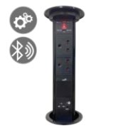Motorised Pop Up Socket with Black Glass Top, Speaker, QI Charging & USB Ports